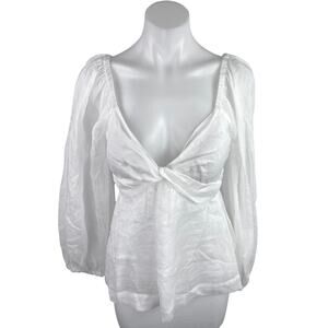 NEW Banana Republic White Balloon Sleeve Deep V-Neck Smocked Peplum Blouse Top M